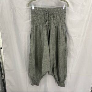 Gray Smocked 100% Cotton Harem Pants Size Small Made in Nepal